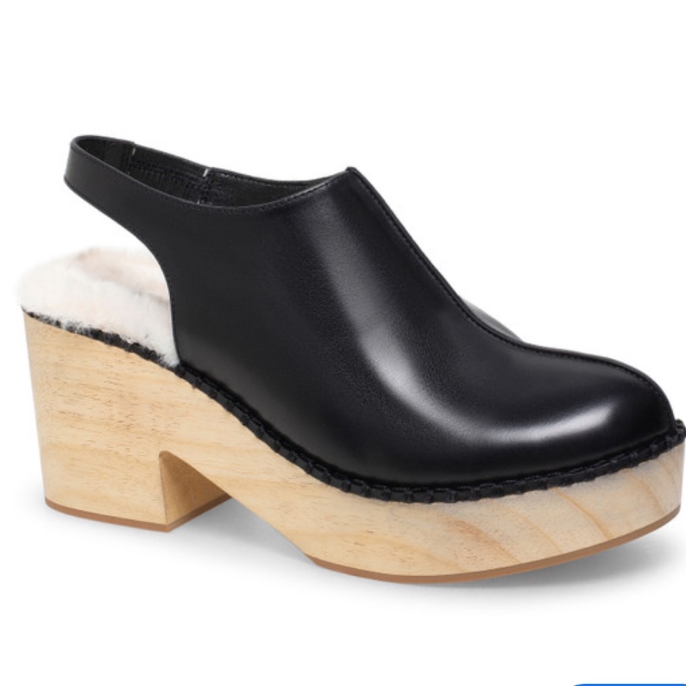 SILENTD fountblack leather clogs wooden platform heel sling back size 9 comfy